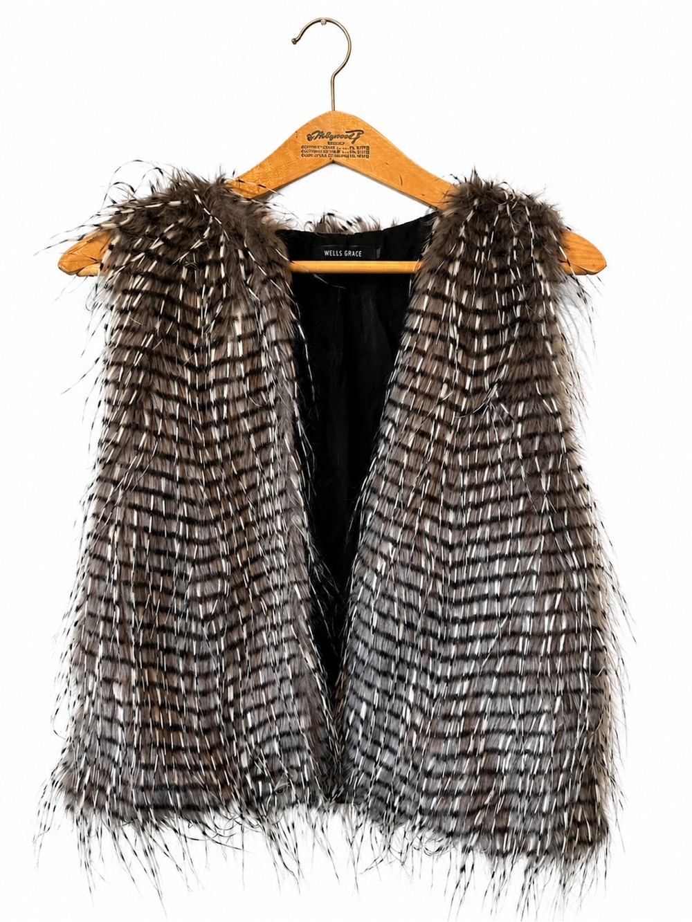 VTG 90s Wells Grace Faux Feather Vest Medium Edgy Grunge Rocker Indie Sleaze